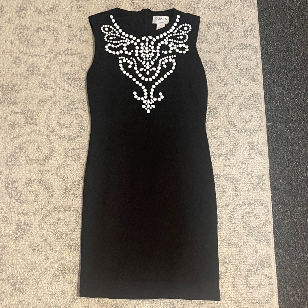 Carmen Marc Valvo Black Sleeveless Embellished Mini Dress
